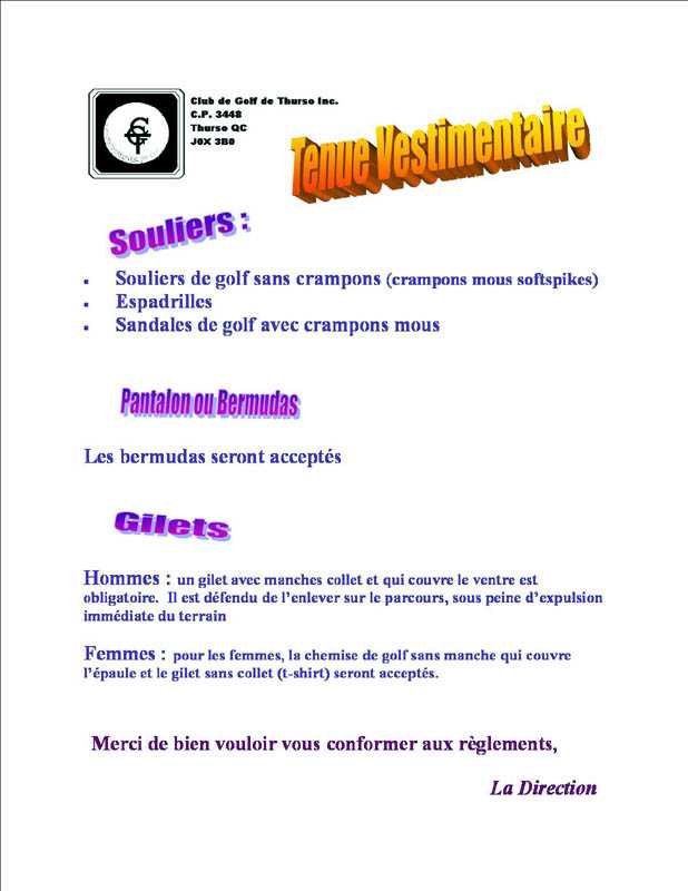Règlements - Tenue vestimentaire 2002